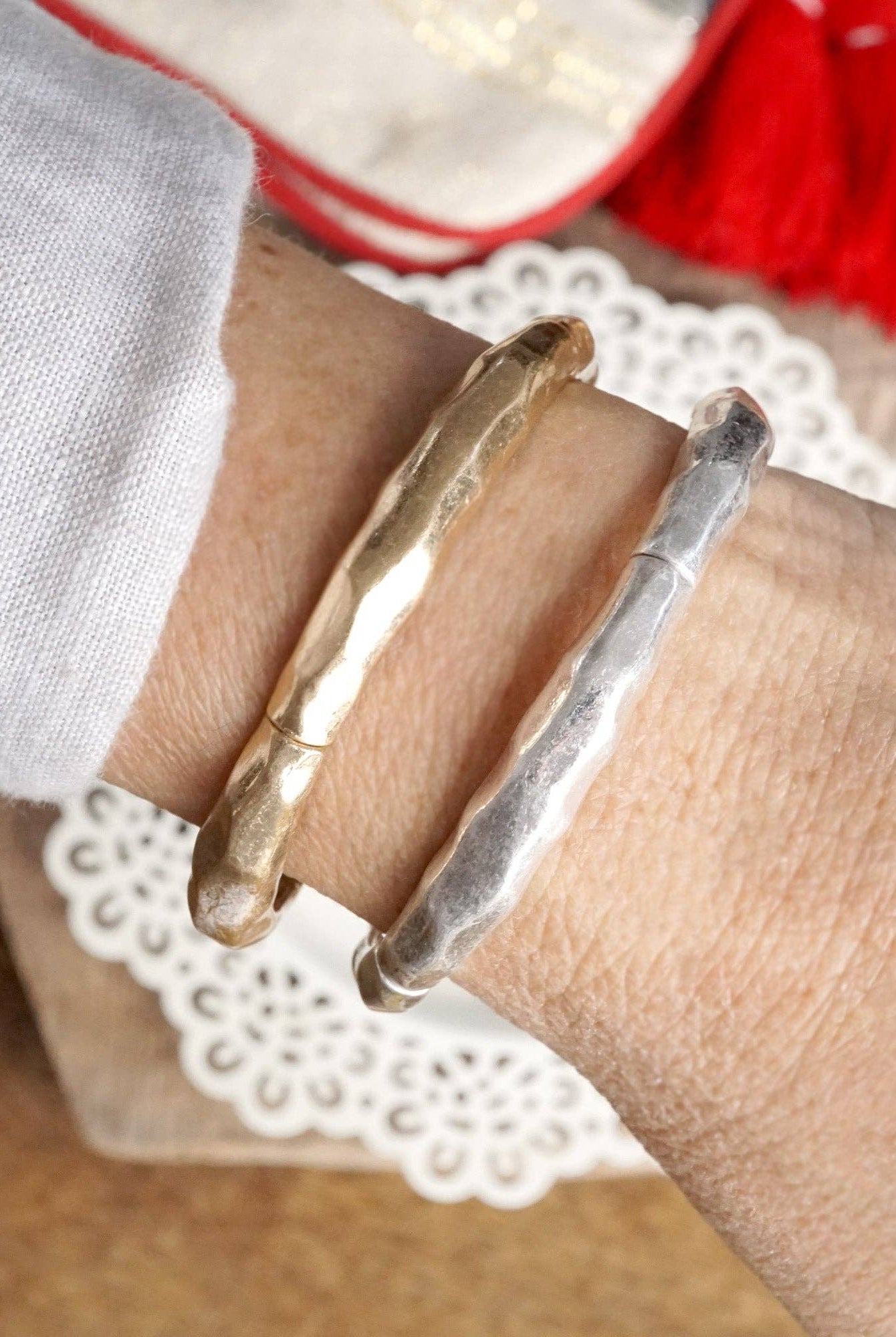 Boho Stretchy Minimalist Bangle Raw Textured Worn Gold-Bracelets-PennyLine inc-Stuffology - Where Vintage Meets Modern, A Boutique for Real Women in Crosbyton, TX