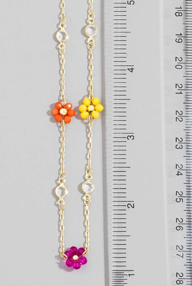 Faceted Beaded Flower Station Charms Beaded Necklace-The Looks by Fame Accessories-Stuffology - Where Vintage Meets Modern, A Boutique for Real Women in Crosbyton, TX