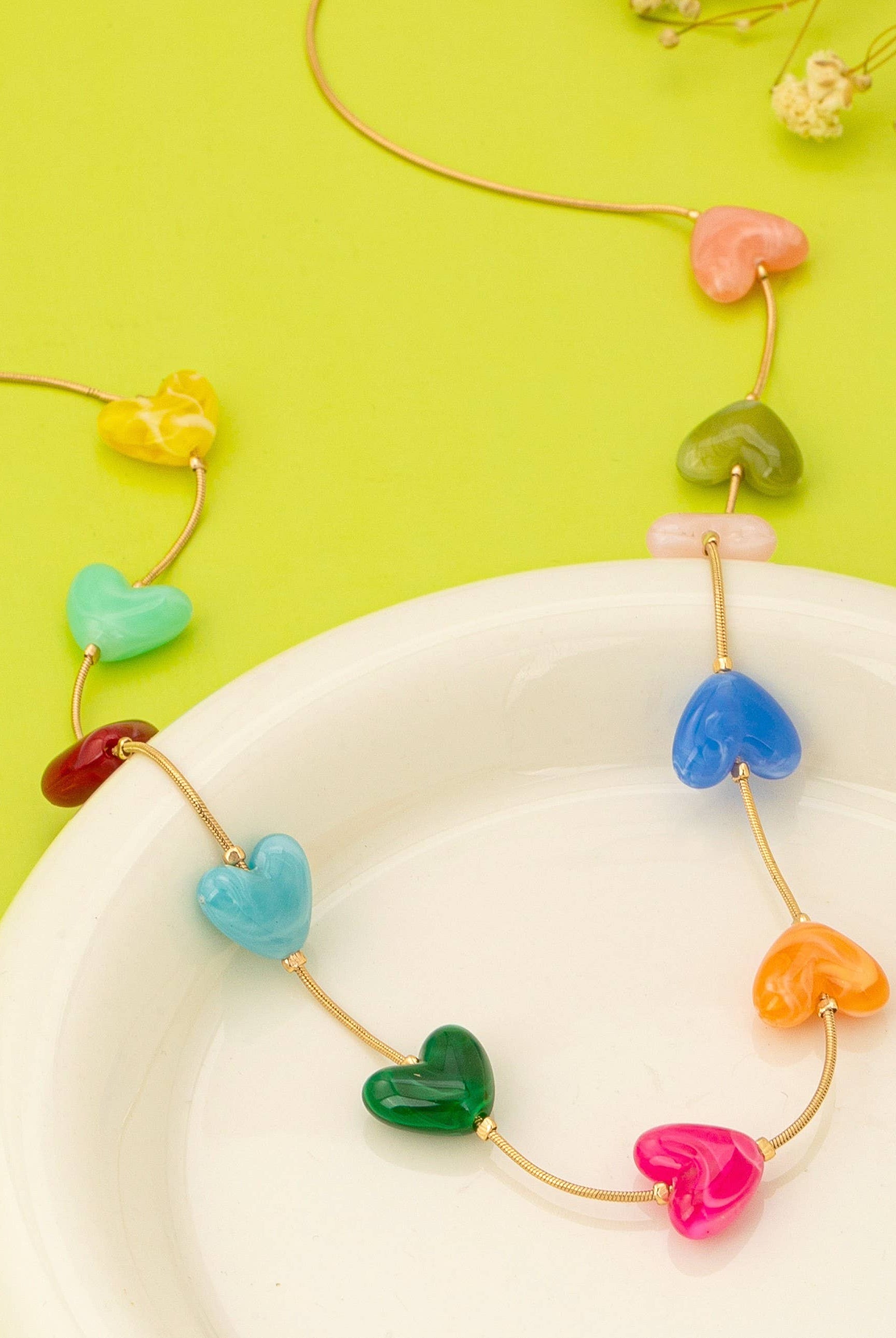 Multicolor Resin Beaded Heart Station Necklace | 80N92985-Necklaces-JOSSLYN by wall to wall-Stuffology - Where Vintage Meets Modern, A Boutique for Real Women in Crosbyton, TX