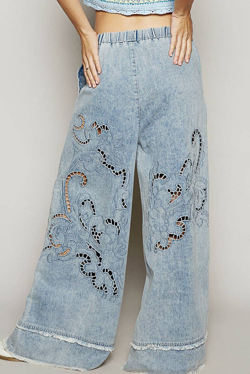 Vintage Wash Outseam Woven Wide Leg Denim Jeans-Jeans-Pol Clothing-Stuffology - Where Vintage Meets Modern, A Boutique for Real Women in Crosbyton, TX