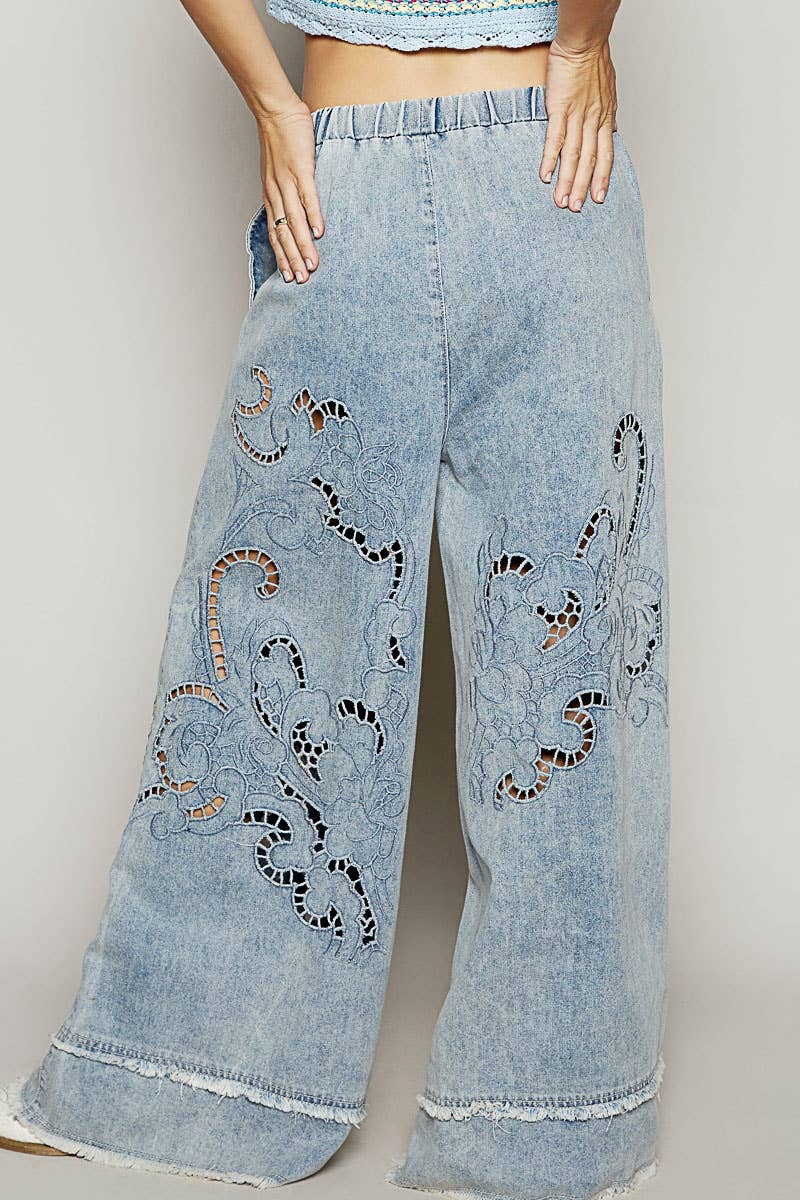 Vintage Wash Outseam Woven Wide Leg Denim Jeans-Jeans-Pol Clothing-Stuffology - Where Vintage Meets Modern, A Boutique for Real Women in Crosbyton, TX