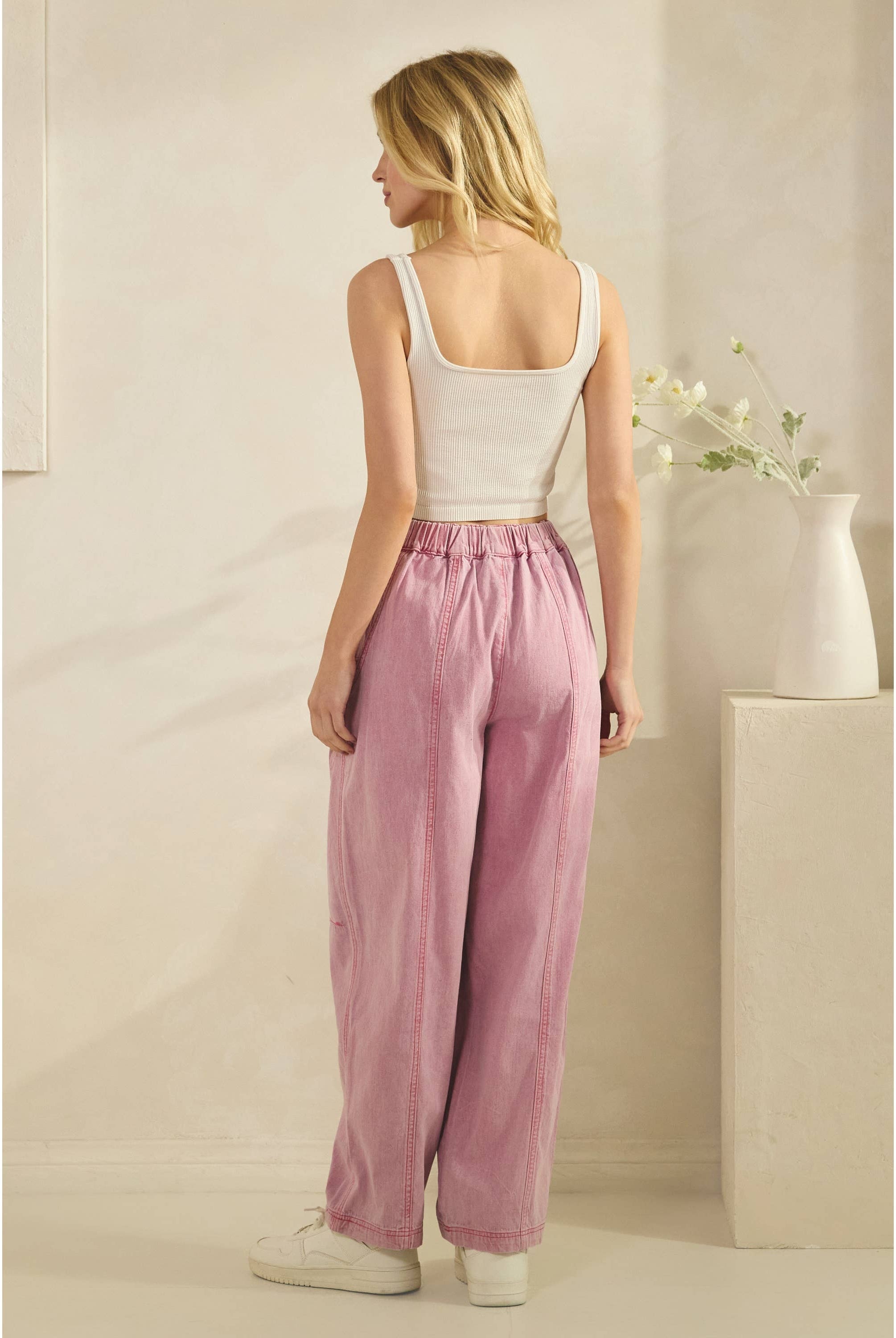 Acid Wash Wide Leg Pink Denim Pants-Pants-Sage + Fig-Stuffology - Where Vintage Meets Modern, A Boutique for Real Women in Crosbyton, TX