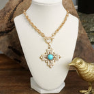Decorative Cross Necklace Worn Gold or Silver Tone Front Toggle and Turquoise-Necklaces-PennyLine inc-Stuffology - Where Vintage Meets Modern, A Boutique for Real Women in Crosbyton, TX