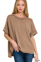 Corded Rib Short Cuff Sleeve Raw Edge Top-TOP-Stuffology Boutique-Stuffology - Where Vintage Meets Modern, A Boutique for Real Women in Crosbyton, TX