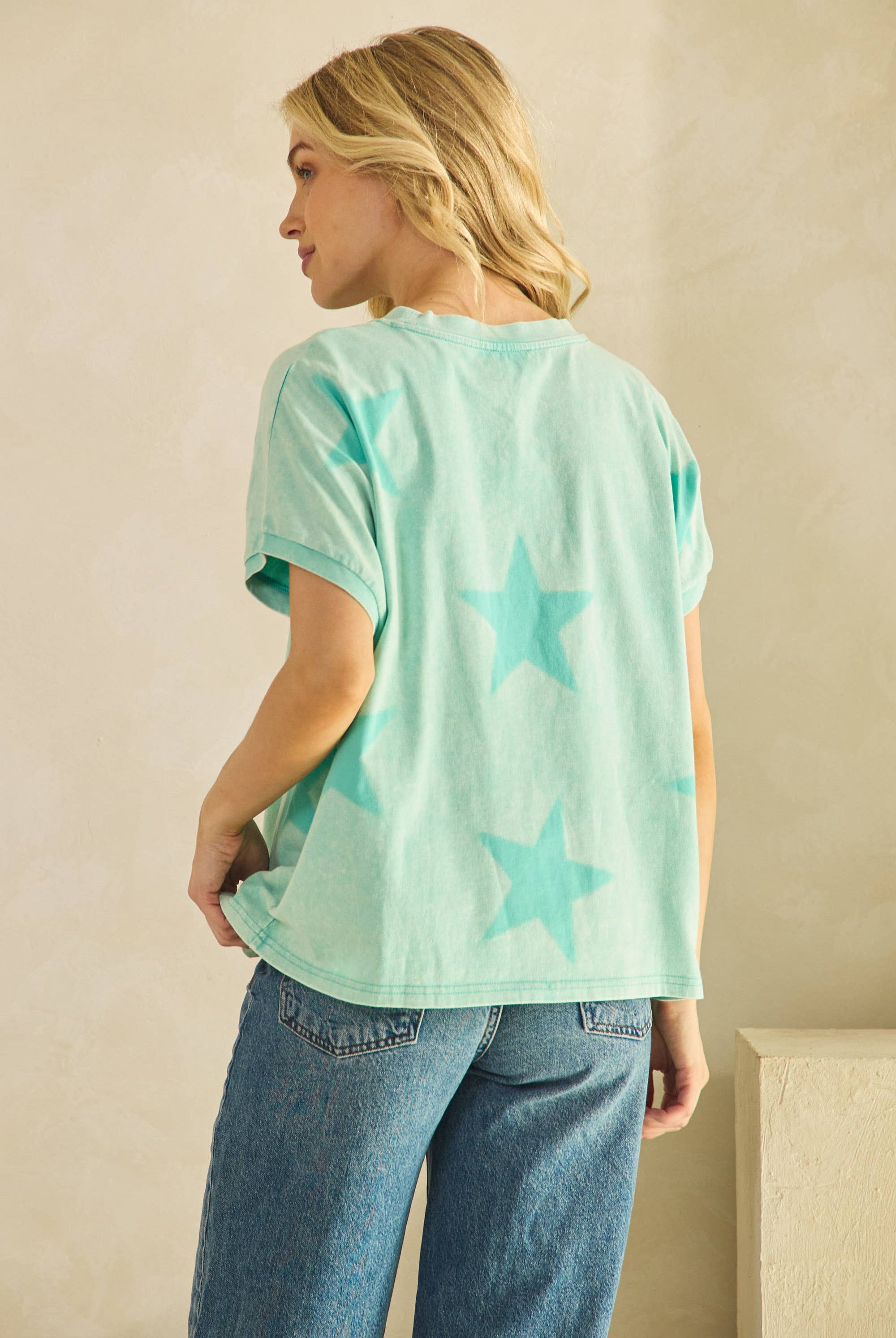 FADED STAR-PRINT OVERSZED TOP-Tees-Sage + Fig-Stuffology - Where Vintage Meets Modern, A Boutique for Real Women in Crosbyton, TX