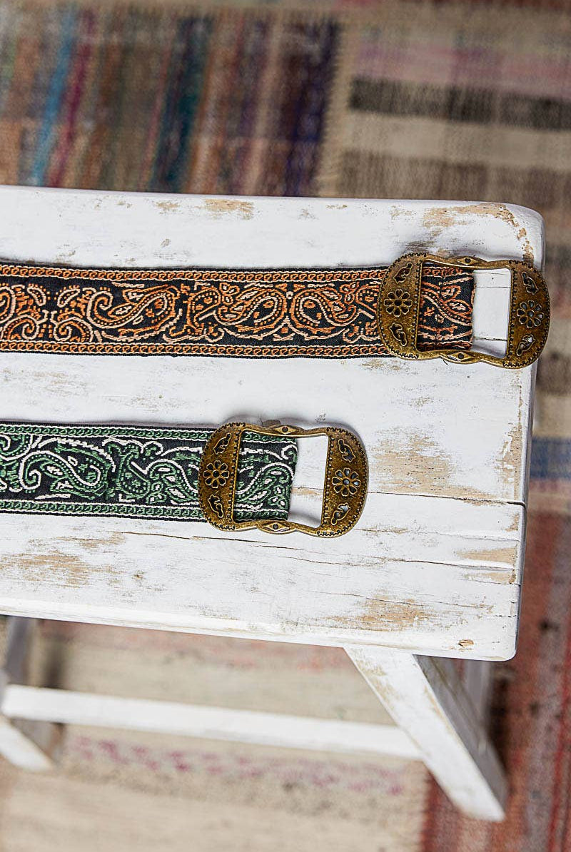 Brown Paisley Embroidered Boho Belt Metal Buckle-BELT-Pol Clothing-Stuffology - Where Vintage Meets Modern, A Boutique for Real Women in Crosbyton, TX