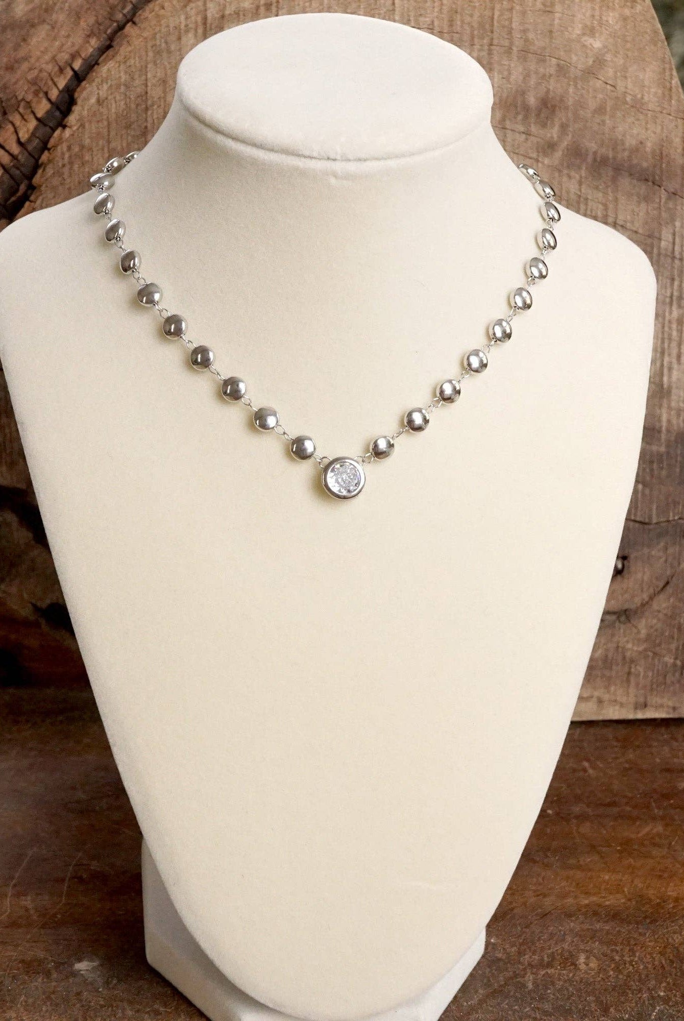 Clear Crystal Bezel Pendant Dot Chain Neckline Necklace-Necklaces-PennyLine inc-Stuffology - Where Vintage Meets Modern, A Boutique for Real Women in Crosbyton, TX