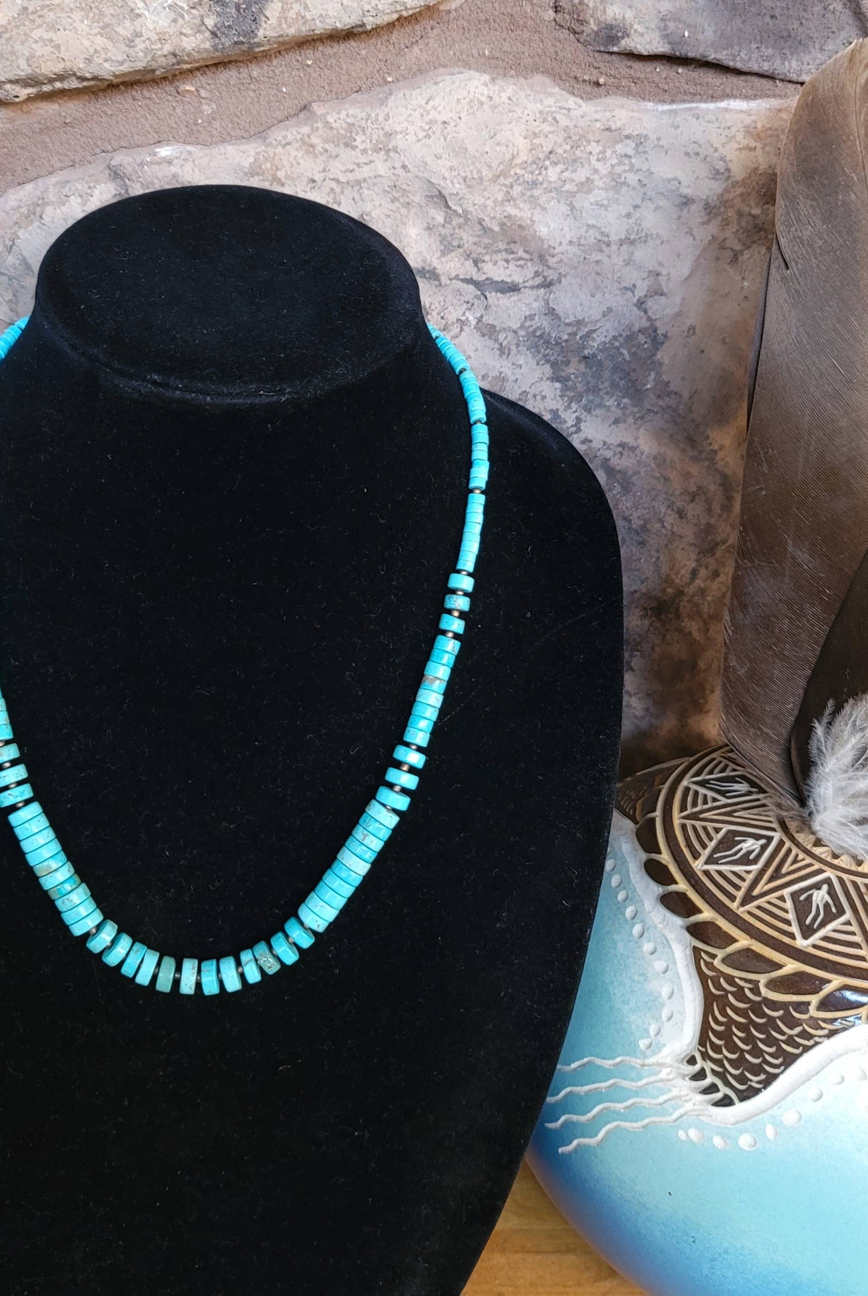 Turquoise Heishi graduated necklace with Seashell Heishi-Horse Spirit Studio-Stuffology - Where Vintage Meets Modern, A Boutique for Real Women in Crosbyton, TX