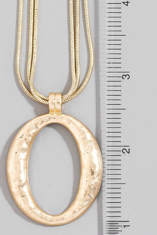 Matte Hammered Gold Oval Pendant Layered Chains Necklace-The Looks by Fame Accessories-Stuffology - Where Vintage Meets Modern, A Boutique for Real Women in Crosbyton, TX