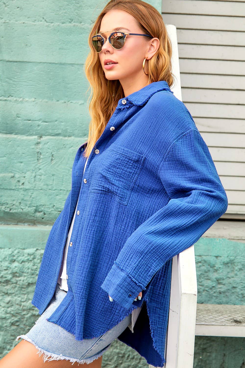 Crinkled Gauze Button Down Shirt-La Miel-Stuffology - Where Vintage Meets Modern, A Boutique for Real Women in Crosbyton, TX