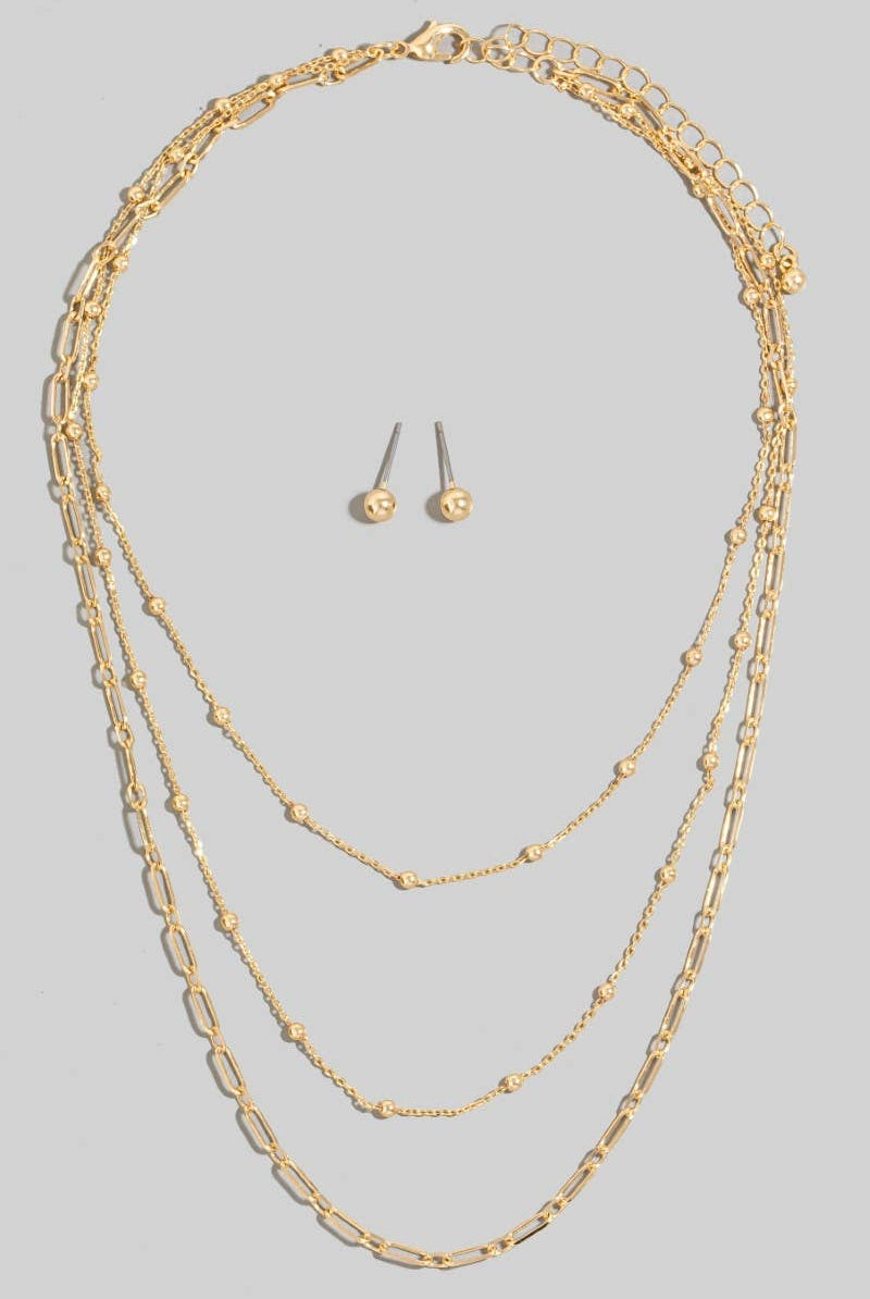 Mixed Layered Chains Necklace Set-The Looks by Fame Accessories-Stuffology - Where Vintage Meets Modern, A Boutique for Real Women in Crosbyton, TX