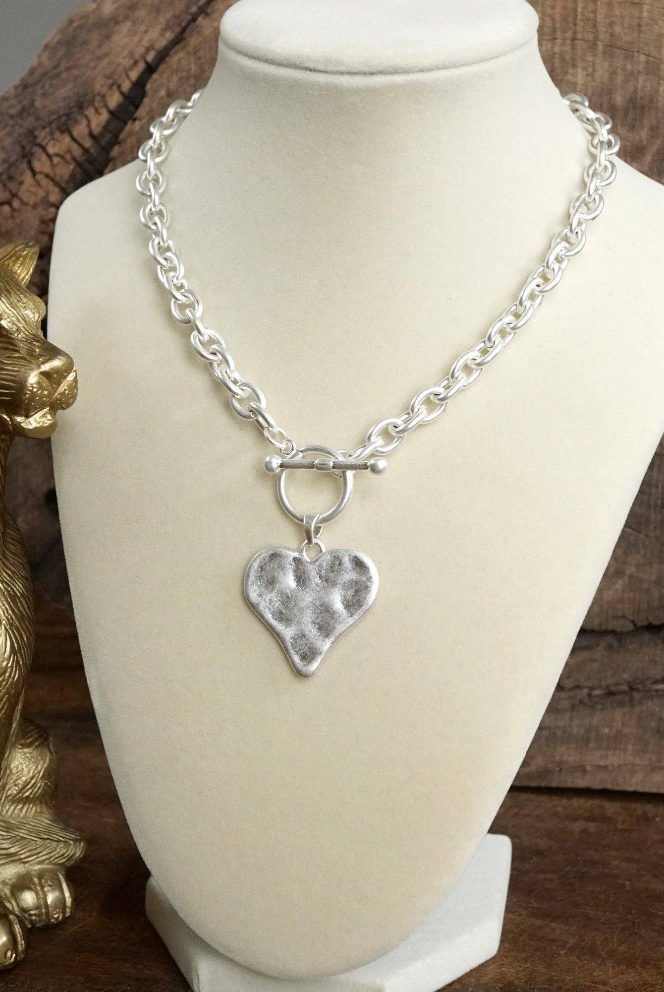 Boho Hammered Heart Front Toggle Necklace – Rustic Gold or Silver-Necklaces-PennyLine inc-Stuffology - Where Vintage Meets Modern, A Boutique for Real Women in Crosbyton, TX