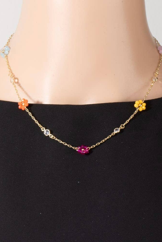 Faceted Beaded Flower Station Charms Beaded Necklace-The Looks by Fame Accessories-Stuffology - Where Vintage Meets Modern, A Boutique for Real Women in Crosbyton, TX