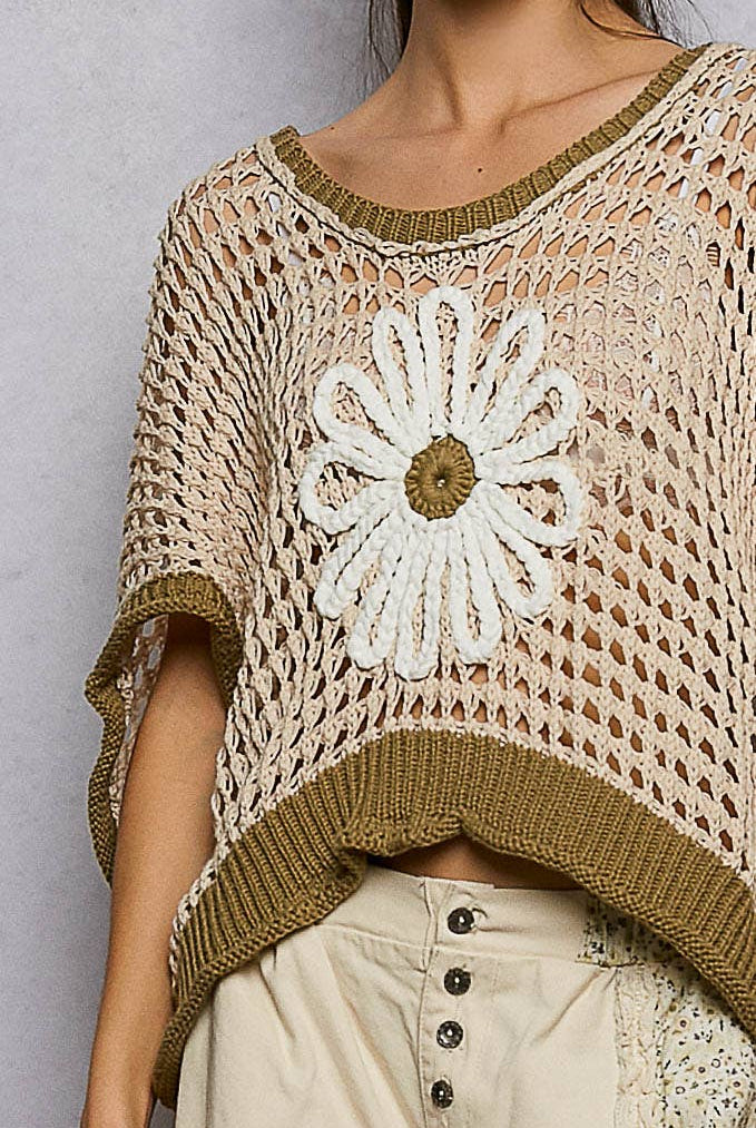 POL Clothing Round Neck Sleeveless Floral Open Crochet Sweater-Sweater Vest-Pol Clothing-Stuffology - Where Vintage Meets Modern, A Boutique for Real Women in Crosbyton, TX
