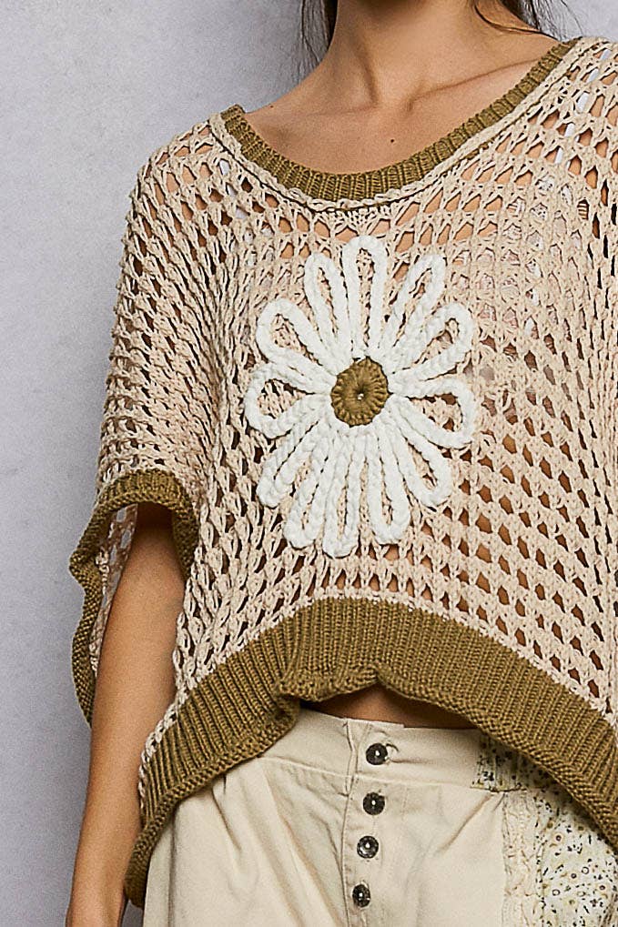 POL Clothing Round Neck Sleeveless Floral Open Crochet Sweater-Sweater Vest-Pol Clothing-Stuffology - Where Vintage Meets Modern, A Boutique for Real Women in Crosbyton, TX