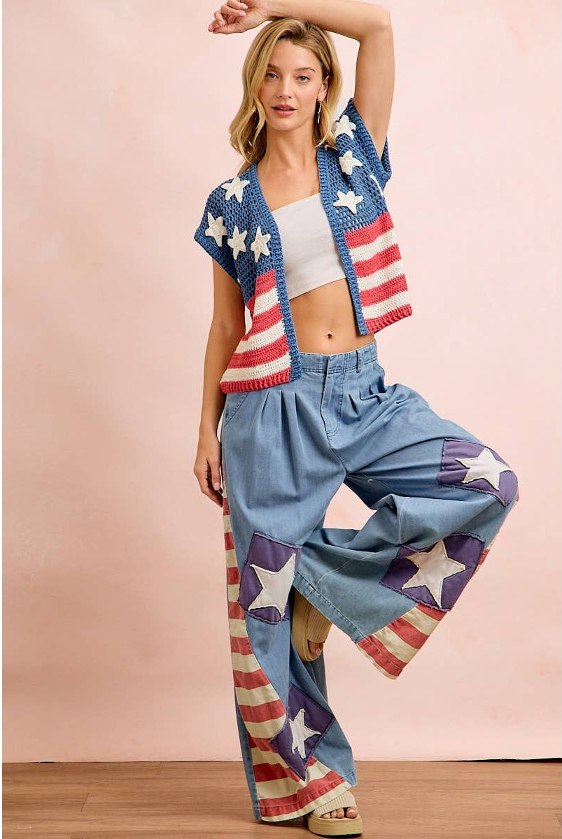 American Flag Short Sleeve Cardigan-Cardigan-BiBi-Stuffology - Where Vintage Meets Modern, A Boutique for Real Women in Crosbyton, TX