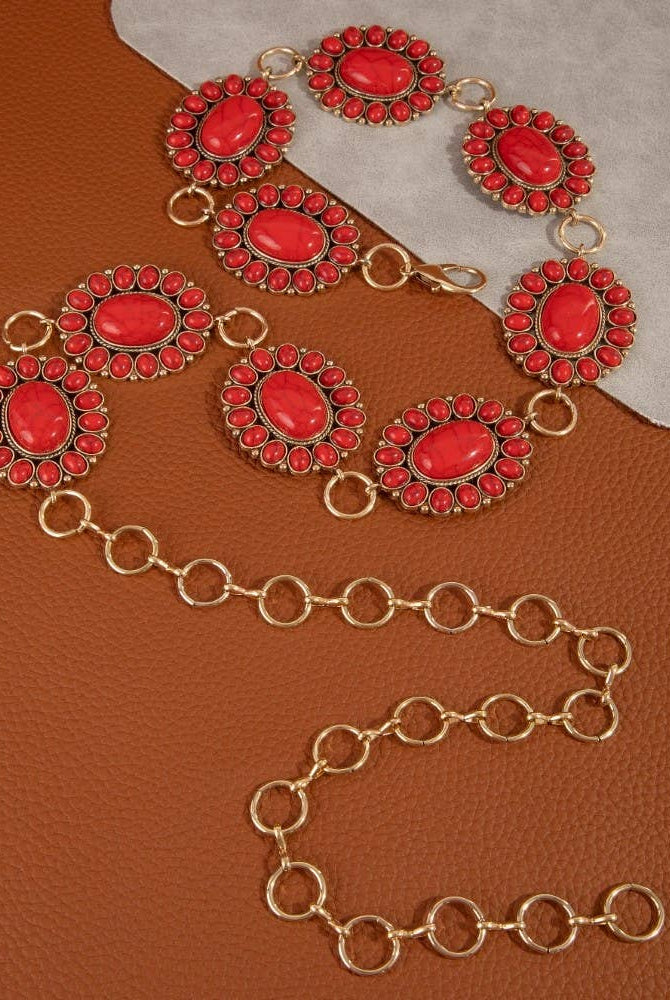 Western Oval Concho Disc Chain Belt-BELT-The Looks by Fame Accessories-Stuffology - Where Vintage Meets Modern, A Boutique for Real Women in Crosbyton, TX