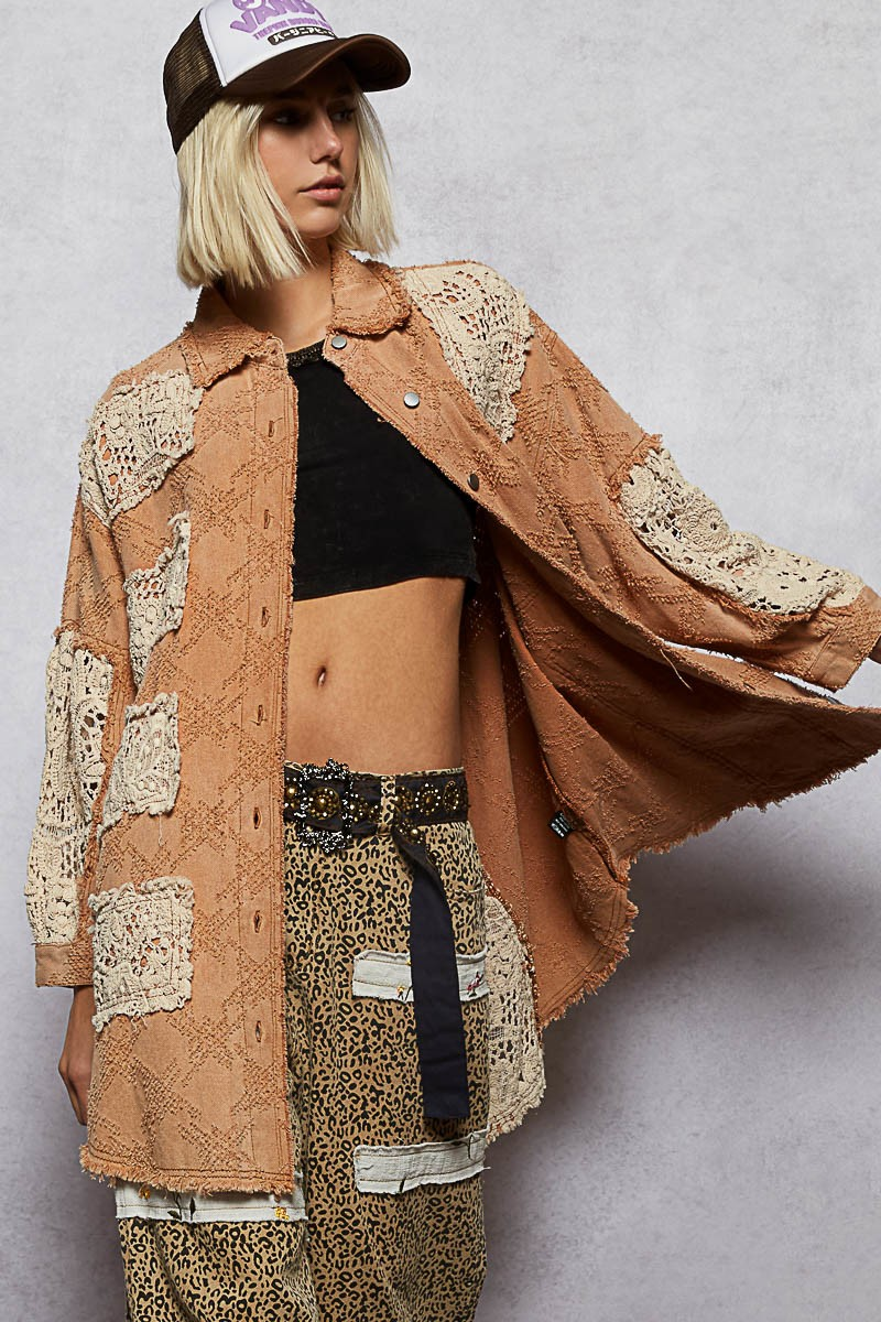 POL Clothing Textured Twill Shacket-Shacket-POL Clothing-Stuffology - Where Vintage Meets Modern, A Boutique for Real Women in Crosbyton, TX