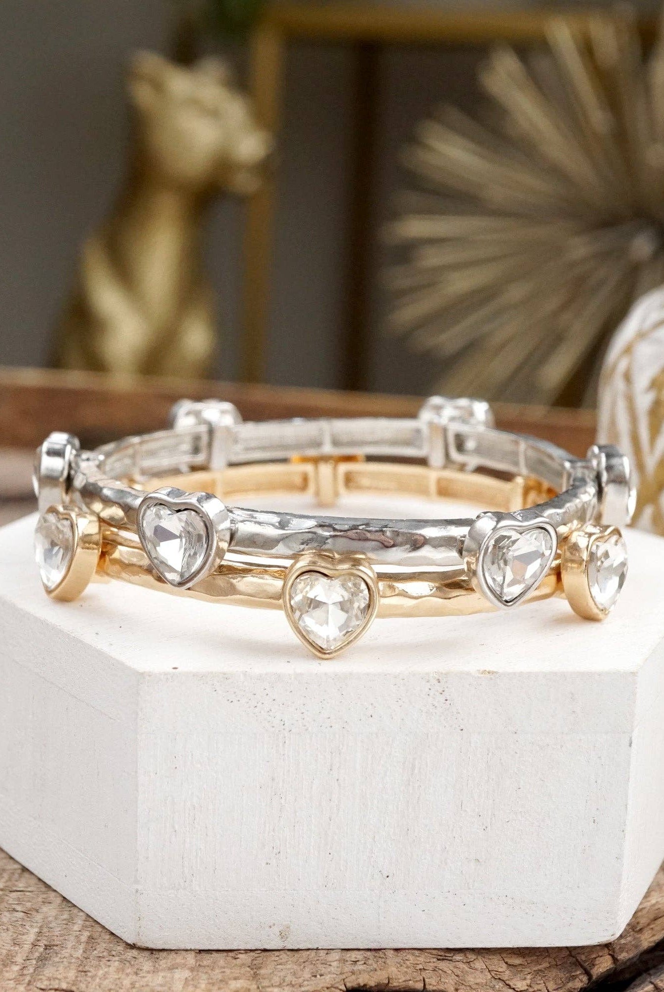 Sparkly clear crystals bangle in Gold Or Silver Tone-Bracelets-PennyLine inc-Stuffology - Where Vintage Meets Modern, A Boutique for Real Women in Crosbyton, TX