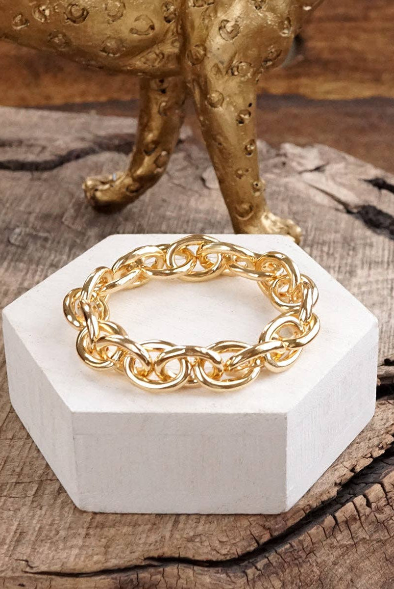 Bold Links – Chunky Chain Stretchy Bracelet - in Gold-Bracelets-PennyLine inc-Stuffology - Where Vintage Meets Modern, A Boutique for Real Women in Crosbyton, TX