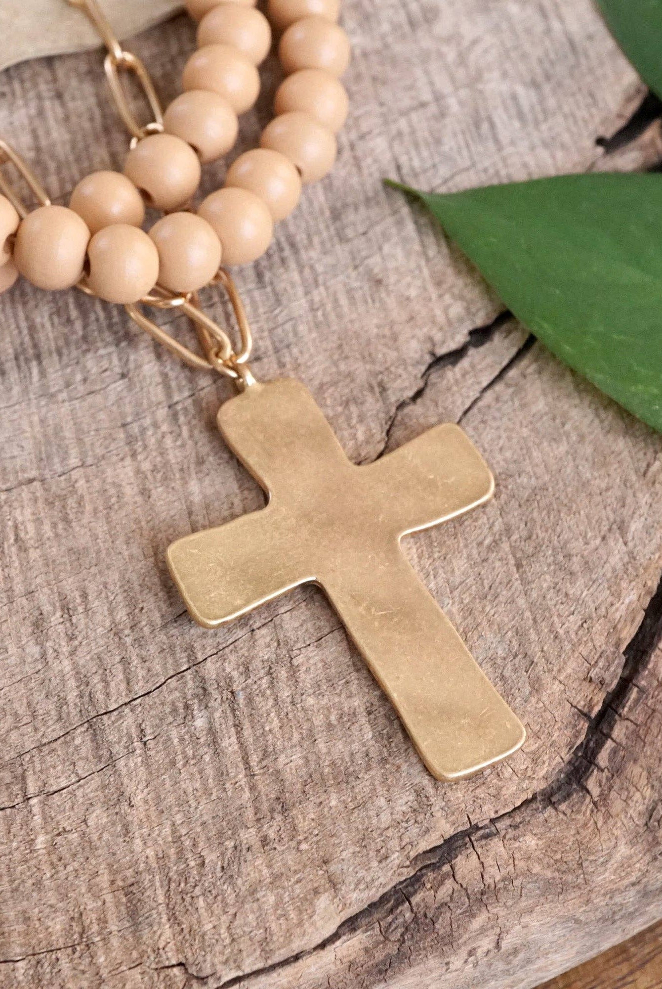 Multi Strand Wood Beads Short Statement Cross Necklace Natural Light Brown-Necklaces-PennyLine inc-Stuffology - Where Vintage Meets Modern, A Boutique for Real Women in Crosbyton, TX