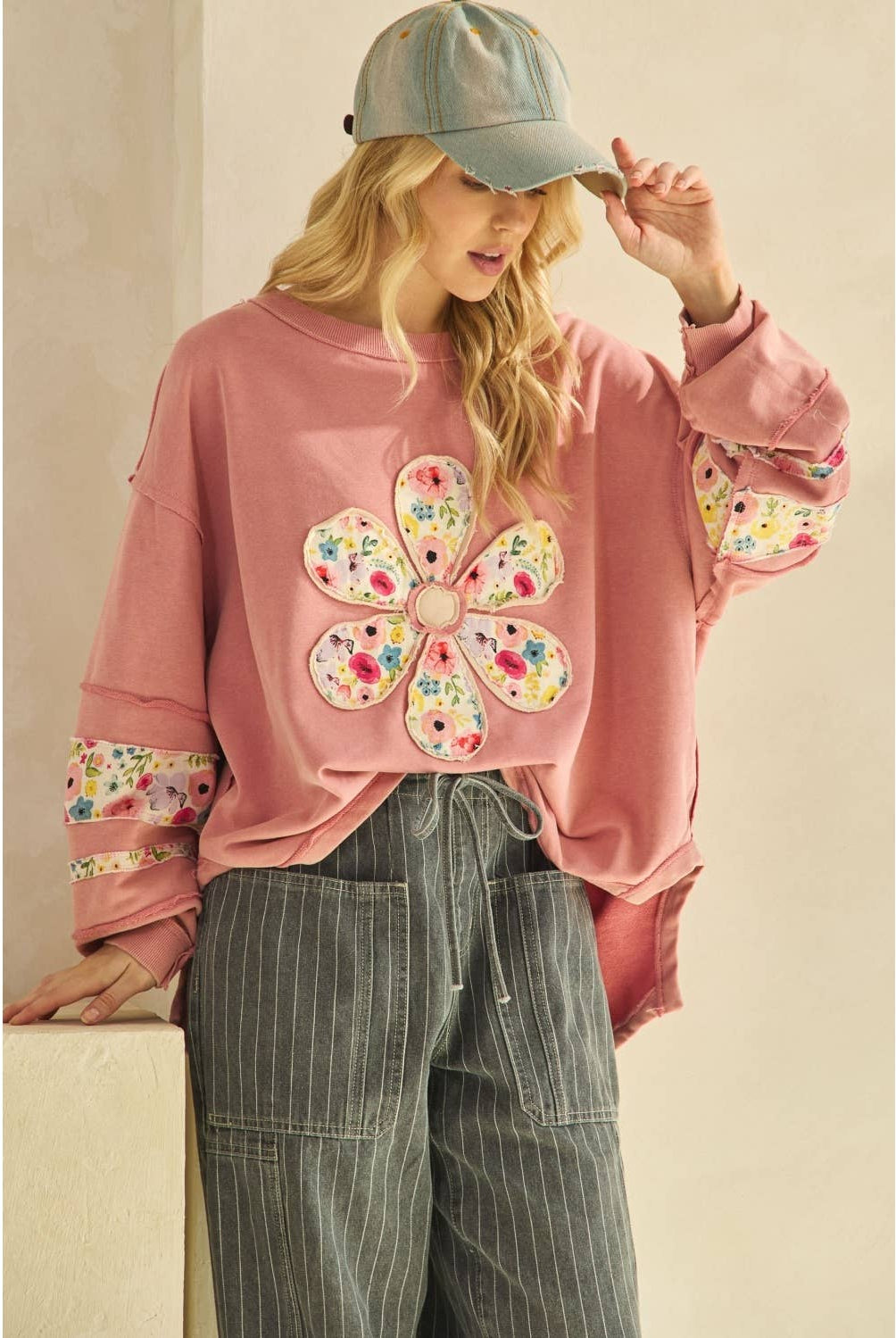 DAISY PATCH SWEATSHIRT-Sage + Fig-Stuffology - Where Vintage Meets Modern, A Boutique for Real Women in Crosbyton, TX