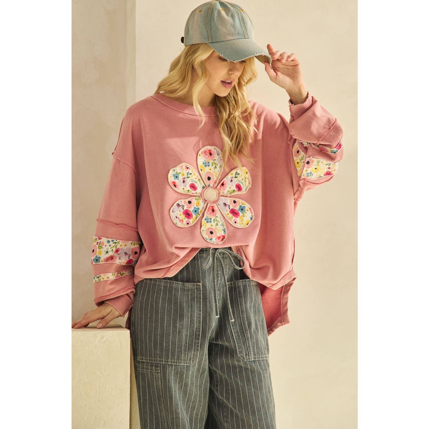 DAISY PATCH SWEATSHIRT-Sage + Fig-Stuffology - Where Vintage Meets Modern, A Boutique for Real Women in Crosbyton, TX