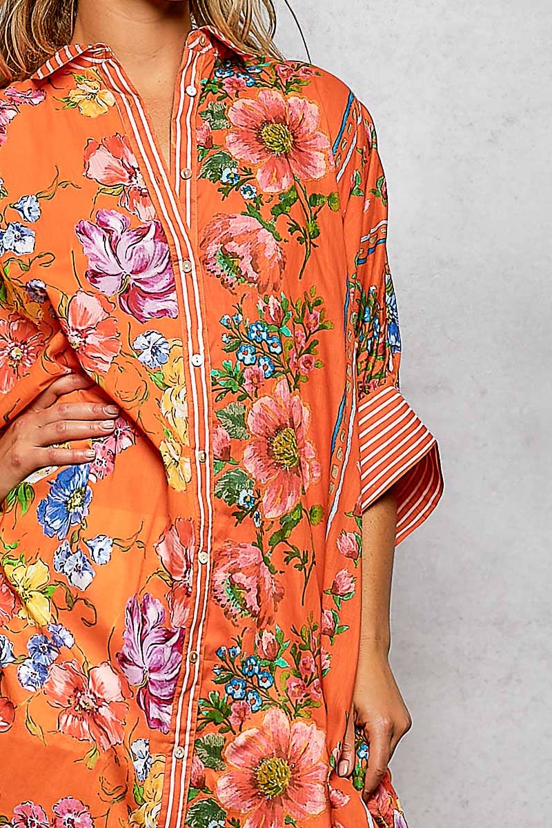 Short Sleeve Floral Printed Maxi Length Button Down Dress-Pol Clothing-Stuffology - Where Vintage Meets Modern, A Boutique for Real Women in Crosbyton, TX