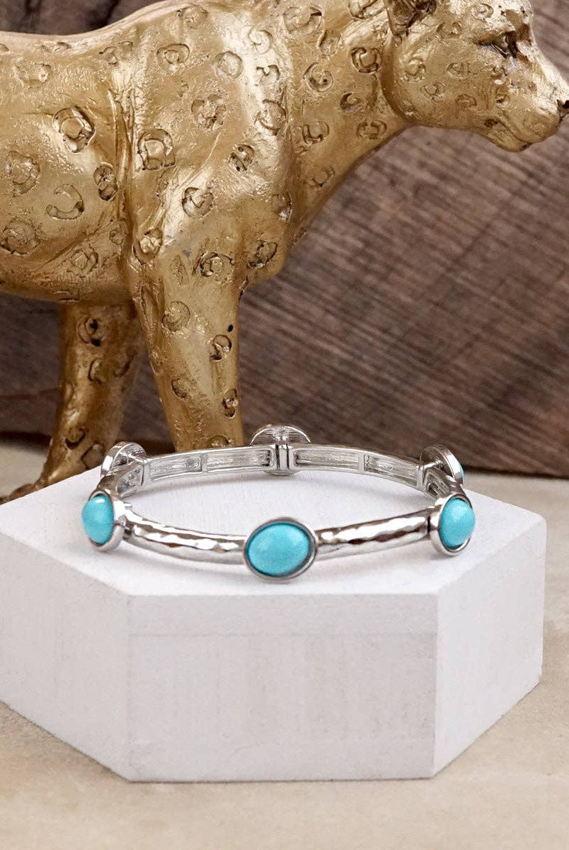 Desert Orbit – Turquoise Station Stretch Bangle-Bracelets-PennyLine inc-Stuffology - Where Vintage Meets Modern, A Boutique for Real Women in Crosbyton, TX