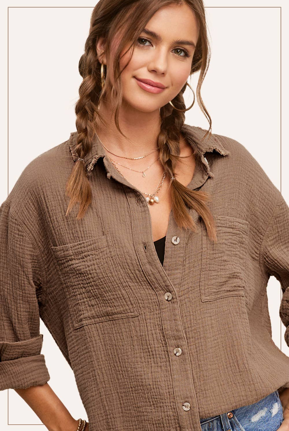 Crinkled Gauze Button Down Shirt-La Miel-Stuffology - Where Vintage Meets Modern, A Boutique for Real Women in Crosbyton, TX