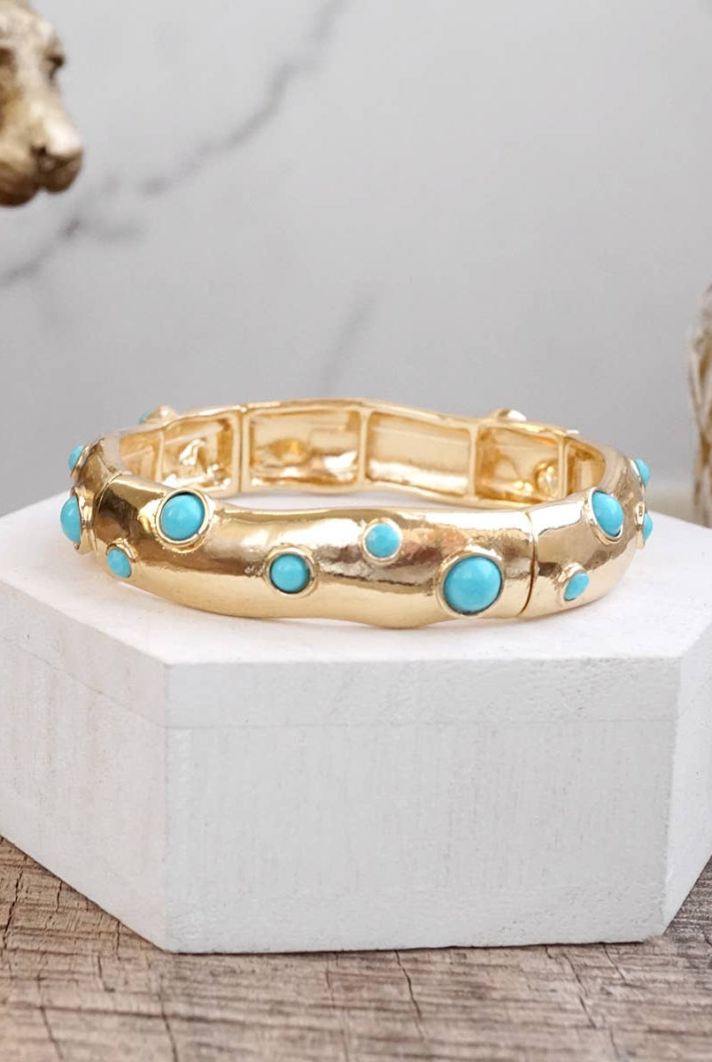 Desert Dew – Turquoise Cabochon Stretch Bangle-Bracelets-PennyLine inc-Stuffology - Where Vintage Meets Modern, A Boutique for Real Women in Crosbyton, TX