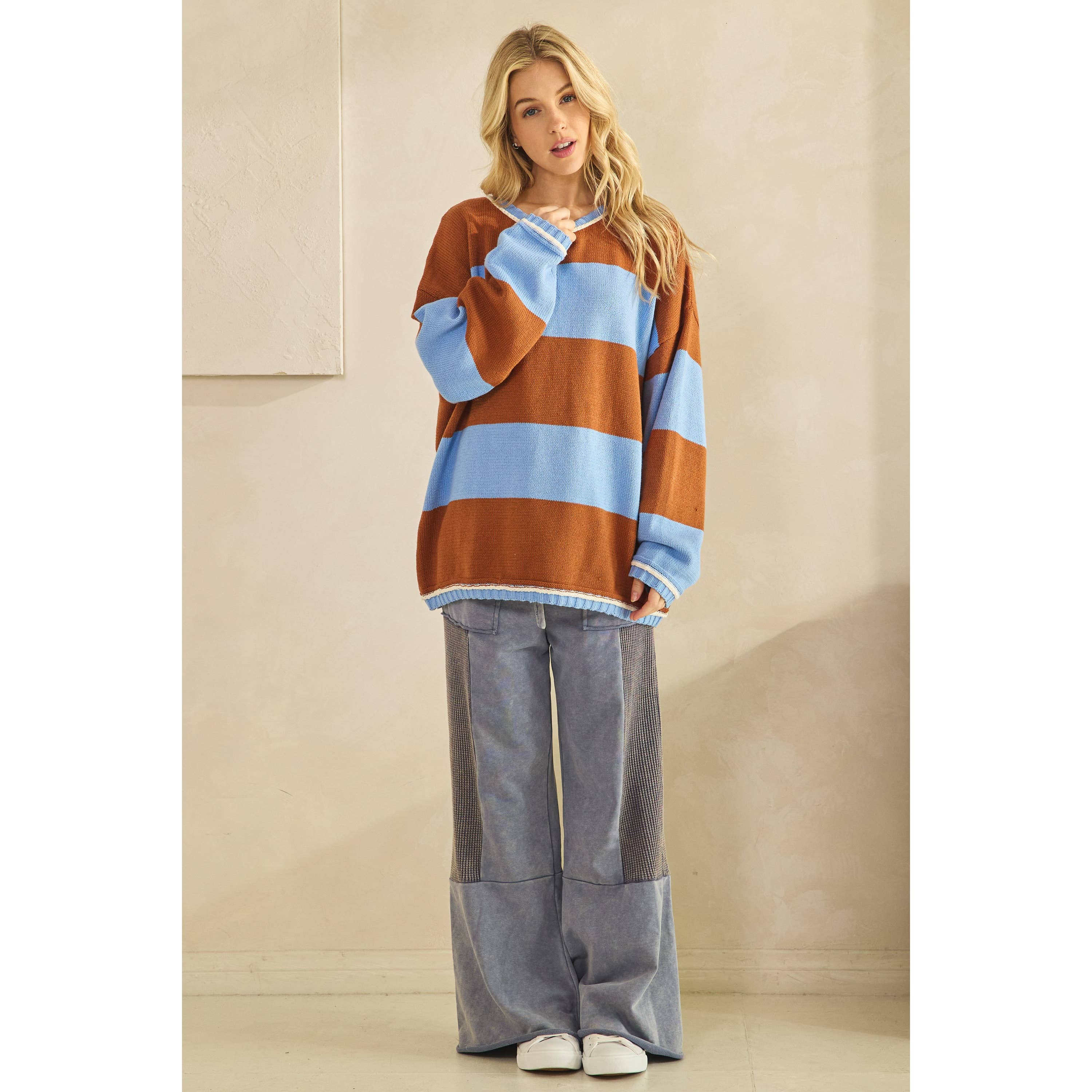 COLORBLOCK STRIPE SWEATER-Sweaters-Sage + Fig-Stuffology - Where Vintage Meets Modern, A Boutique for Real Women in Crosbyton, TX