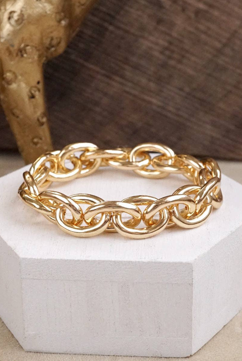 Bold Links – Chunky Chain Stretchy Bracelet - in Gold-Bracelets-PennyLine inc-Stuffology - Where Vintage Meets Modern, A Boutique for Real Women in Crosbyton, TX