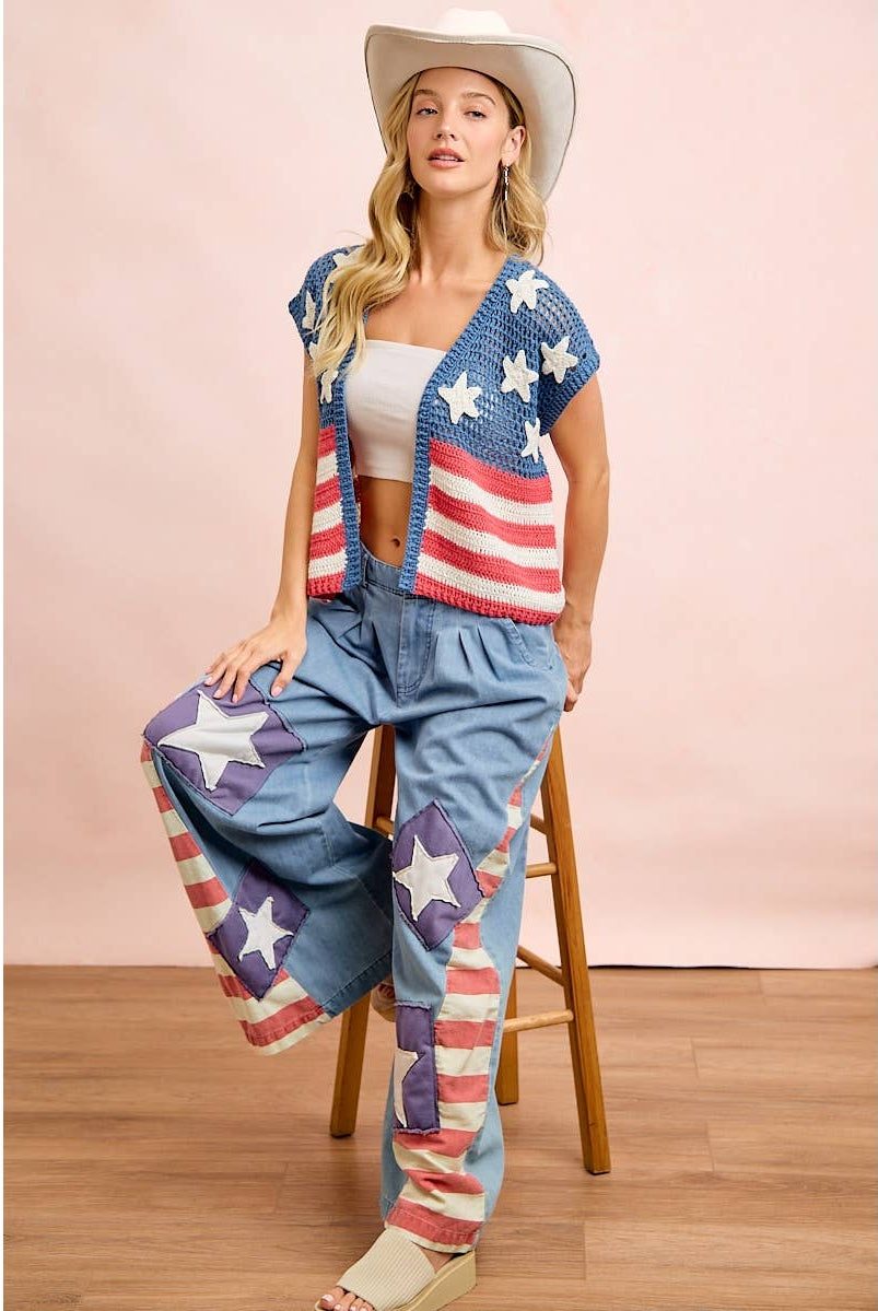 American Flag Short Sleeve Cardigan-Cardigan-BiBi-Stuffology - Where Vintage Meets Modern, A Boutique for Real Women in Crosbyton, TX