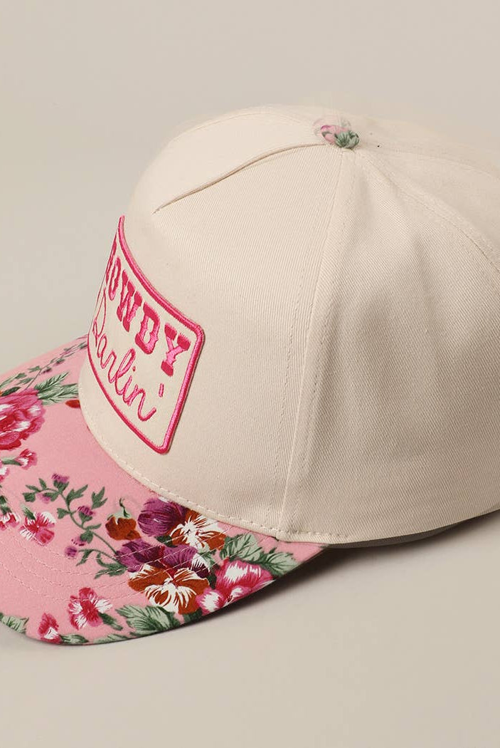 HOWDY Darlin' Embroidery Patch Floral Two-Tone Hat-Hats-Fashion City-Stuffology - Where Vintage Meets Modern, A Boutique for Real Women in Crosbyton, TX