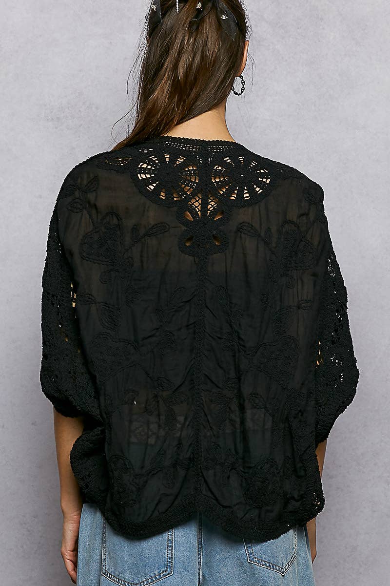 Batwing Sleeve Button Down Solid Crochet Cardigan Top-Pol Clothing-Stuffology - Where Vintage Meets Modern, A Boutique for Real Women in Crosbyton, TX