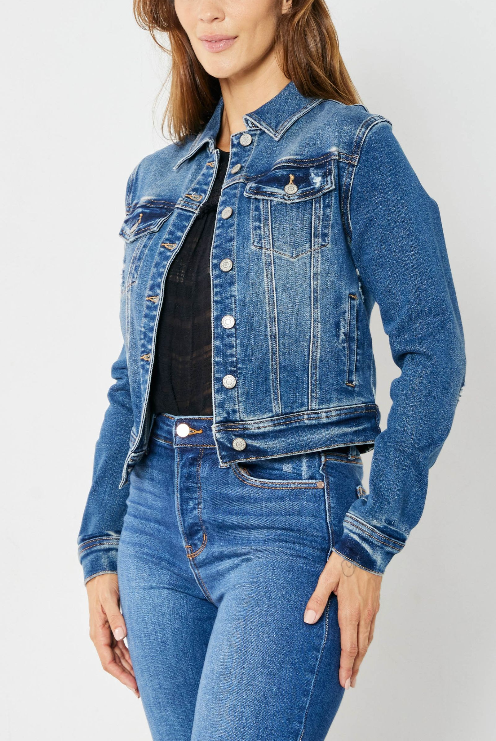 Judy Blue Denim Classic Destroy Jacket-Jackets-Judy Blue-Stuffology - Where Vintage Meets Modern, A Boutique for Real Women in Crosbyton, TX