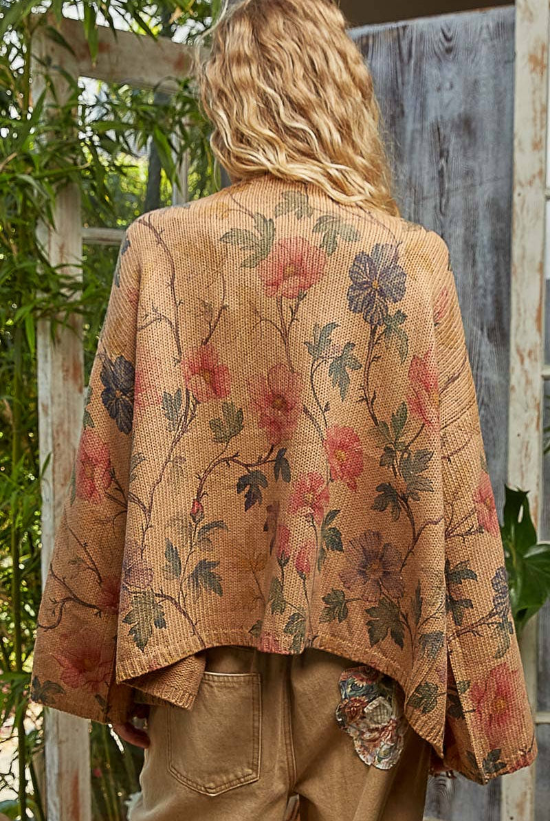 V-neck Long Sleeve Floral Print Sweater Cardigan-Sweater Cardigan-Pol Clothing-Stuffology - Where Vintage Meets Modern, A Boutique for Real Women in Crosbyton, TX