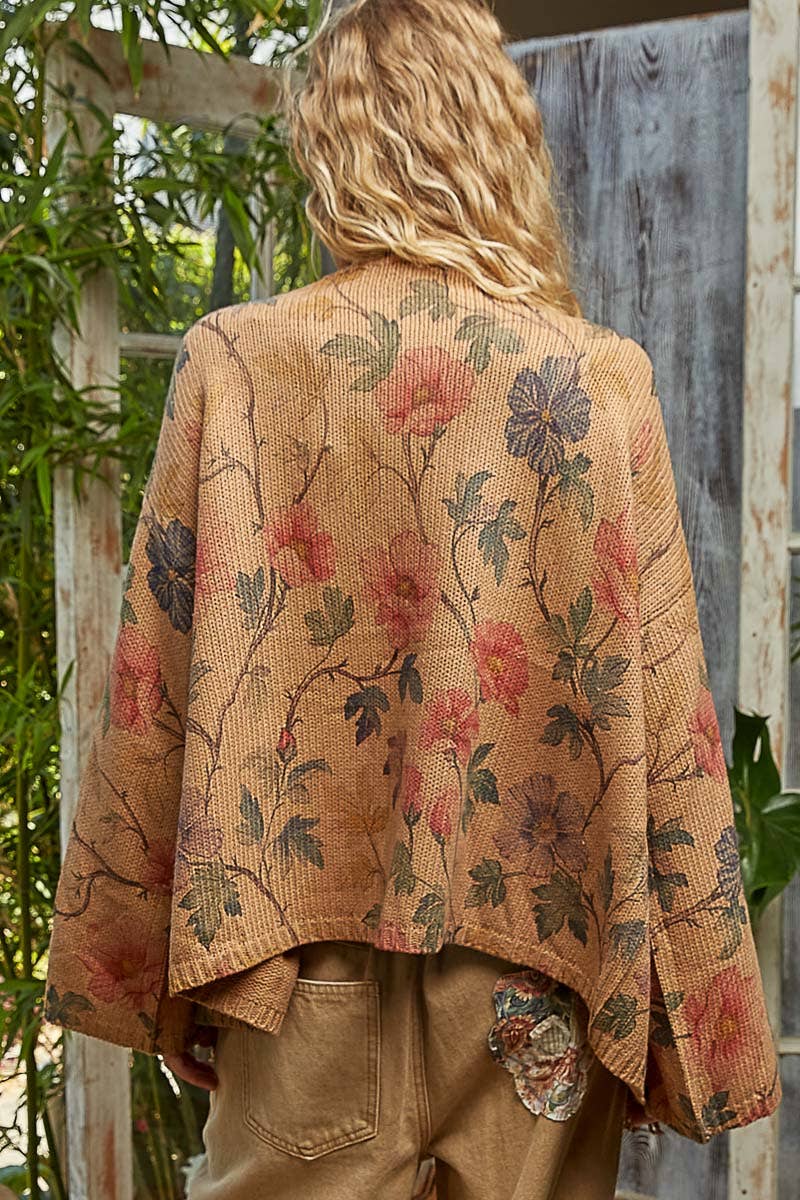 V-neck Long Sleeve Floral Print Sweater Cardigan-Sweater Cardigan-Pol Clothing-Stuffology - Where Vintage Meets Modern, A Boutique for Real Women in Crosbyton, TX