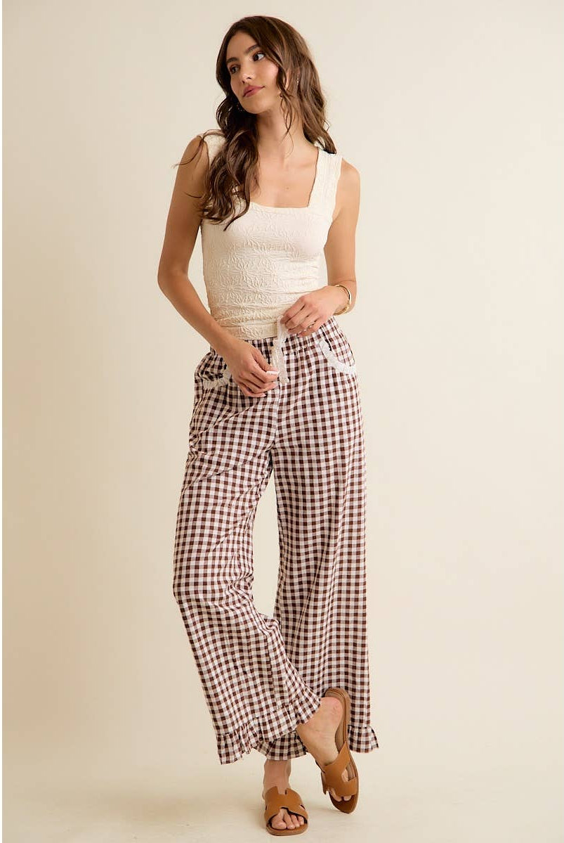 GINGHAM LACE RUFFLED PULL ON PANTS-So Me-Stuffology - Where Vintage Meets Modern, A Boutique for Real Women in Crosbyton, TX