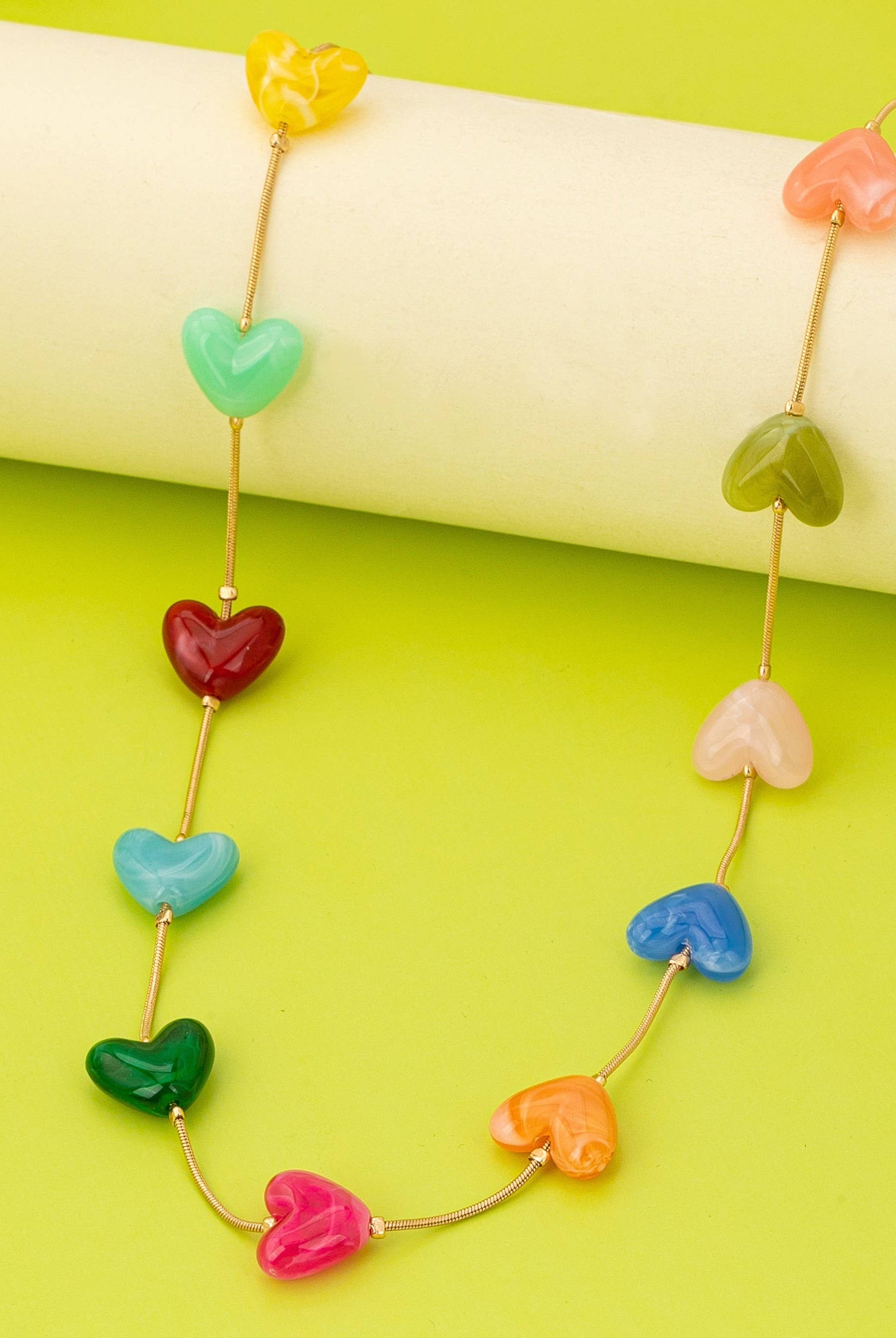 Multicolor Resin Beaded Heart Station Necklace | 80N92985-Necklaces-JOSSLYN by wall to wall-Stuffology - Where Vintage Meets Modern, A Boutique for Real Women in Crosbyton, TX