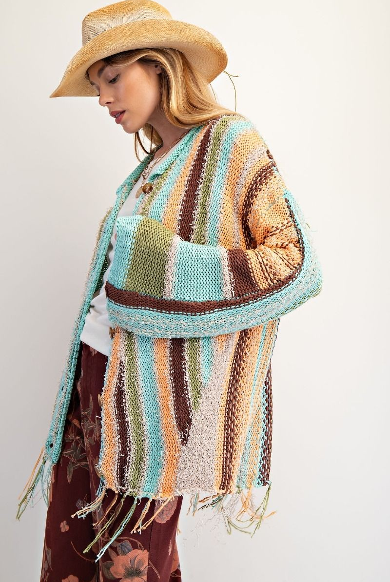 Boho Striped Fringe Cardigan-Tops-Easel-Stuffology - Where Vintage Meets Modern, A Boutique for Real Women in Crosbyton, TX