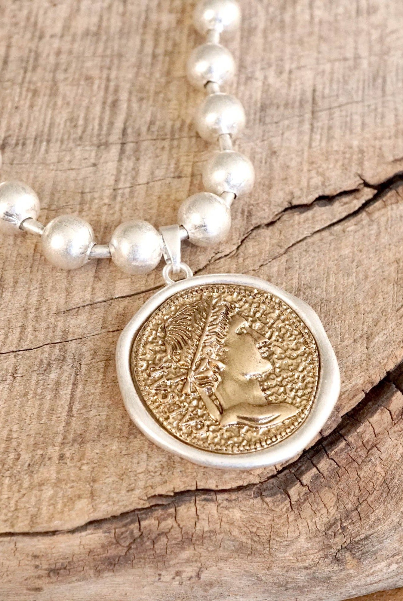 Coin Chunky Ball Chain Statement Necklace – Gold and Silver Tone-Necklaces-PennyLine inc-Stuffology - Where Vintage Meets Modern, A Boutique for Real Women in Crosbyton, TX