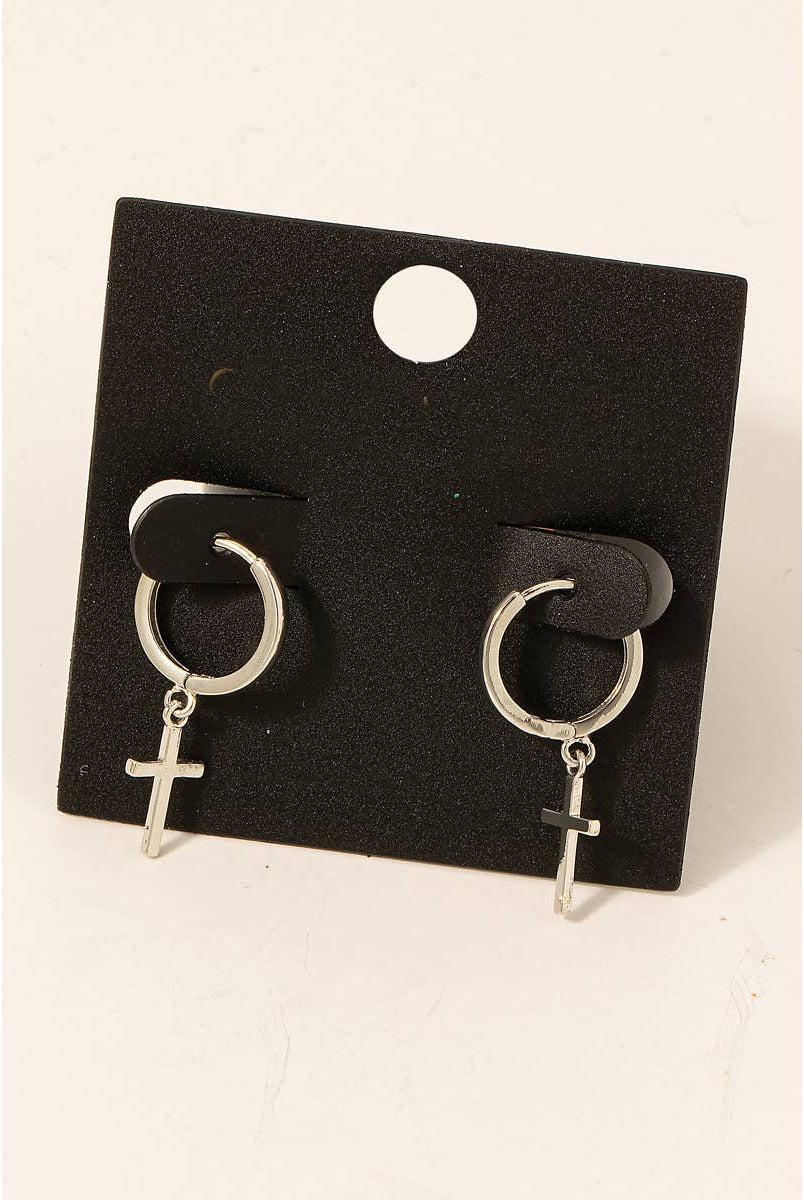 Gold Dipped Cross Charm Hoop Earrings/Stuffology Boutique-Earrings-Fame Accessories-Stuffology - Where Vintage Meets Modern, A Boutique for Real Women in Crosbyton, TX