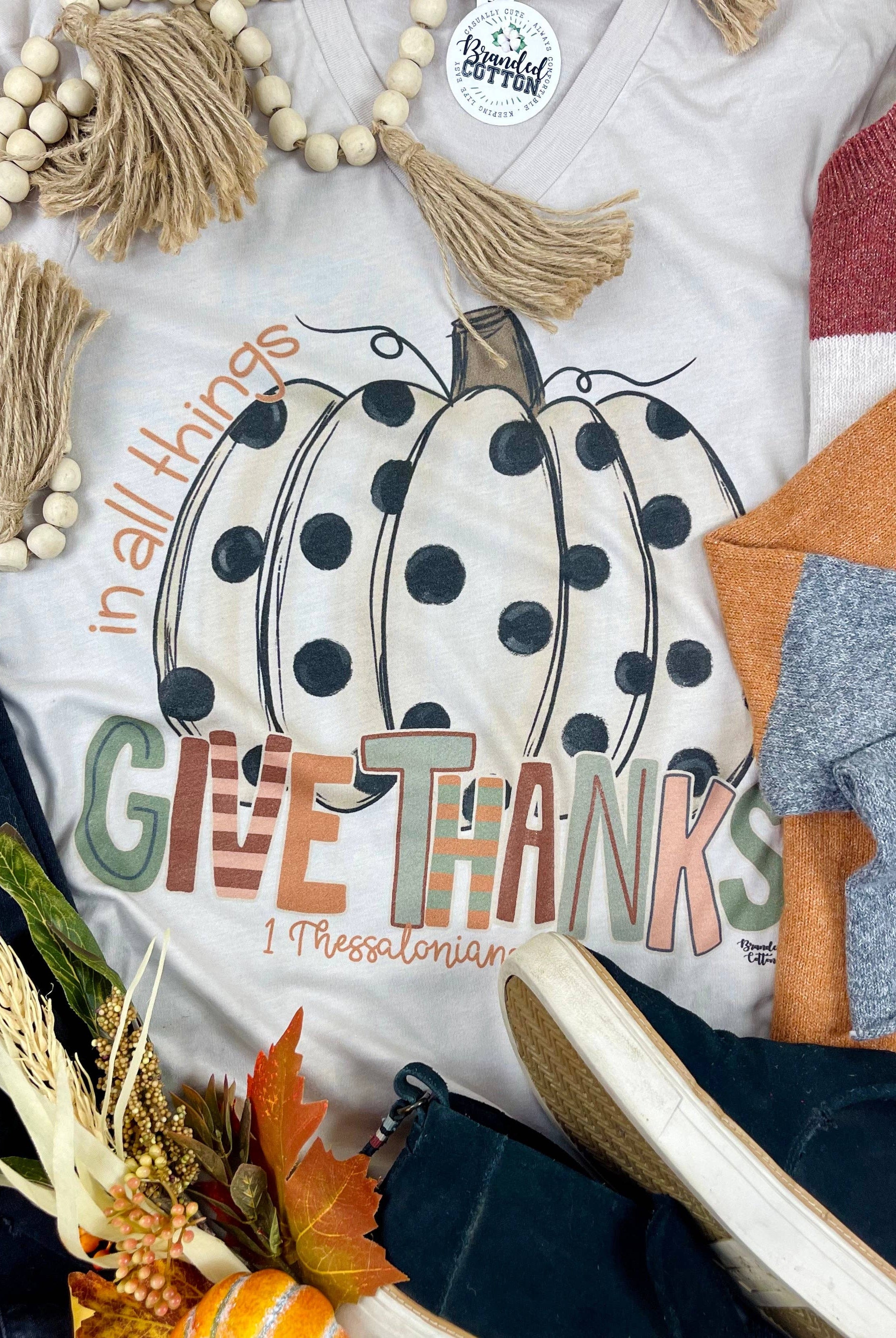 Give Thanks Pumpkin Tee-Branded Cotton-Stuffology - Where Vintage Meets Modern, A Boutique for Real Women in Crosbyton, TX