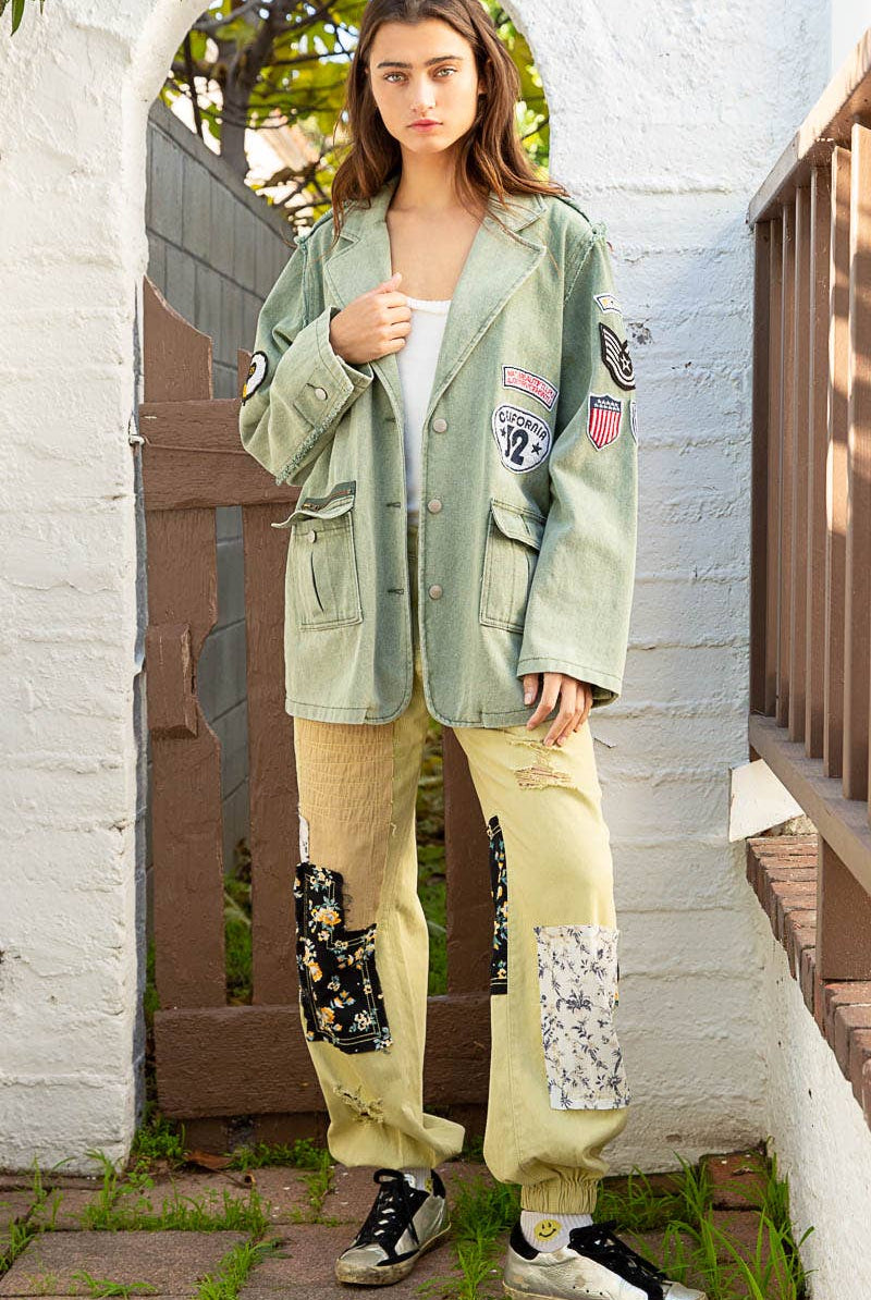 POL Clothing Vintage patch detail military blazer jacket-Jackets-Pol Clothing-Stuffology - Where Vintage Meets Modern, A Boutique for Real Women in Crosbyton, TX