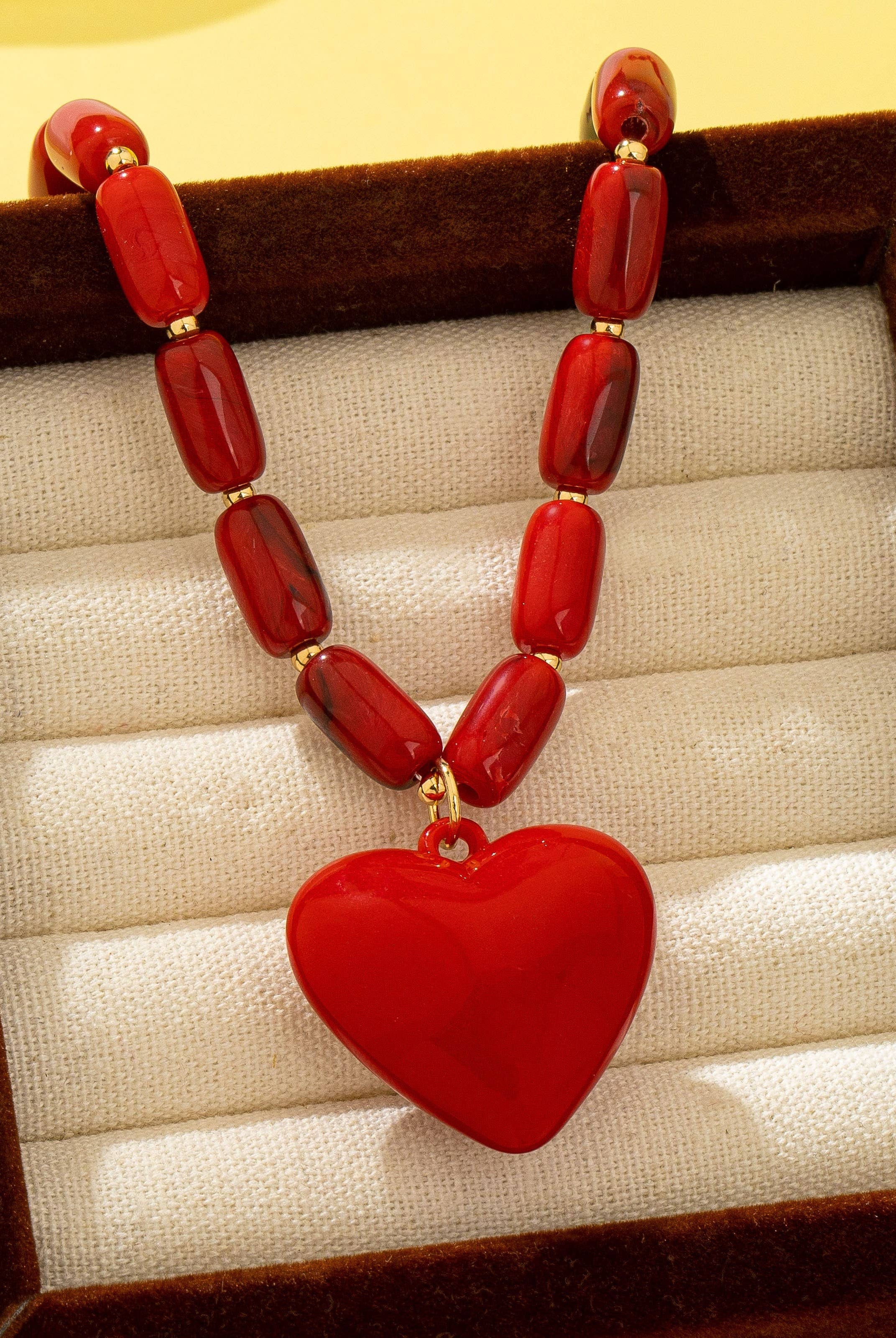 Crimson Heart Beaded Necklace | 80N92992-Necklaces-JOSSLYN by wall to wall-Stuffology - Where Vintage Meets Modern, A Boutique for Real Women in Crosbyton, TX