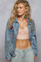 Long sleeve denim embroidery roomy fit jacket-Denim Jacket-Pol Clothing-Stuffology - Where Vintage Meets Modern, A Boutique for Real Women in Crosbyton, TX