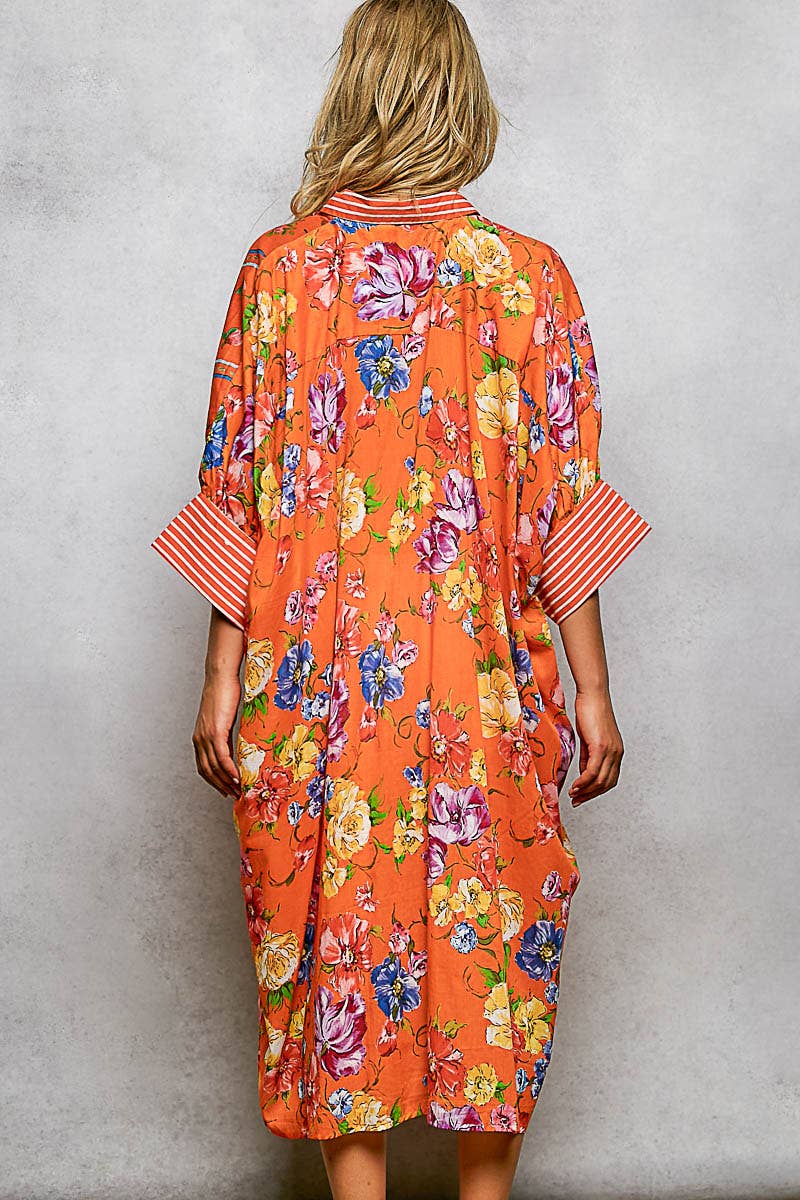 Short Sleeve Floral Printed Maxi Length Button Down Dress-Pol Clothing-Stuffology - Where Vintage Meets Modern, A Boutique for Real Women in Crosbyton, TX