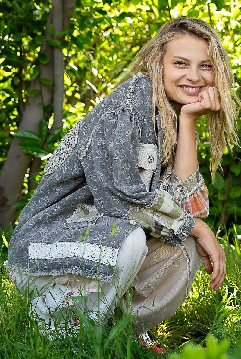 Oversized balloon sleeve camo pattern twill jacket-Jackets-Pol Clothing-Stuffology - Where Vintage Meets Modern, A Boutique for Real Women in Crosbyton, TX